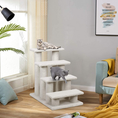 Tangkula Pet Stairs for Cats and Dogs, 4-Step Carpeted Ladder Ramp Cat Climber Cat Scratching Post