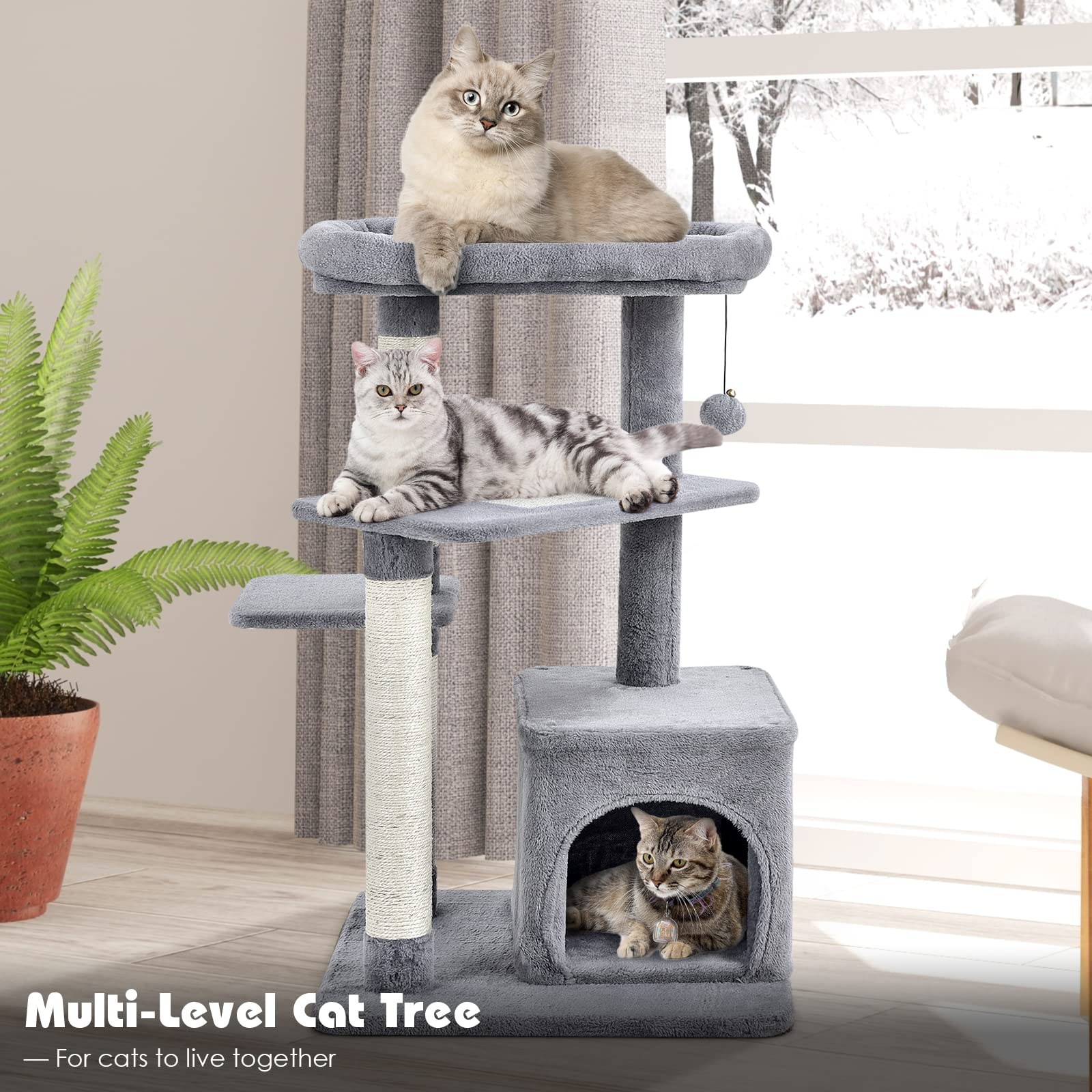 Tangkula Cat Tree for Indoor Cats, 33.5 inch Multi-Level Cat Tower W/Scratching Posts