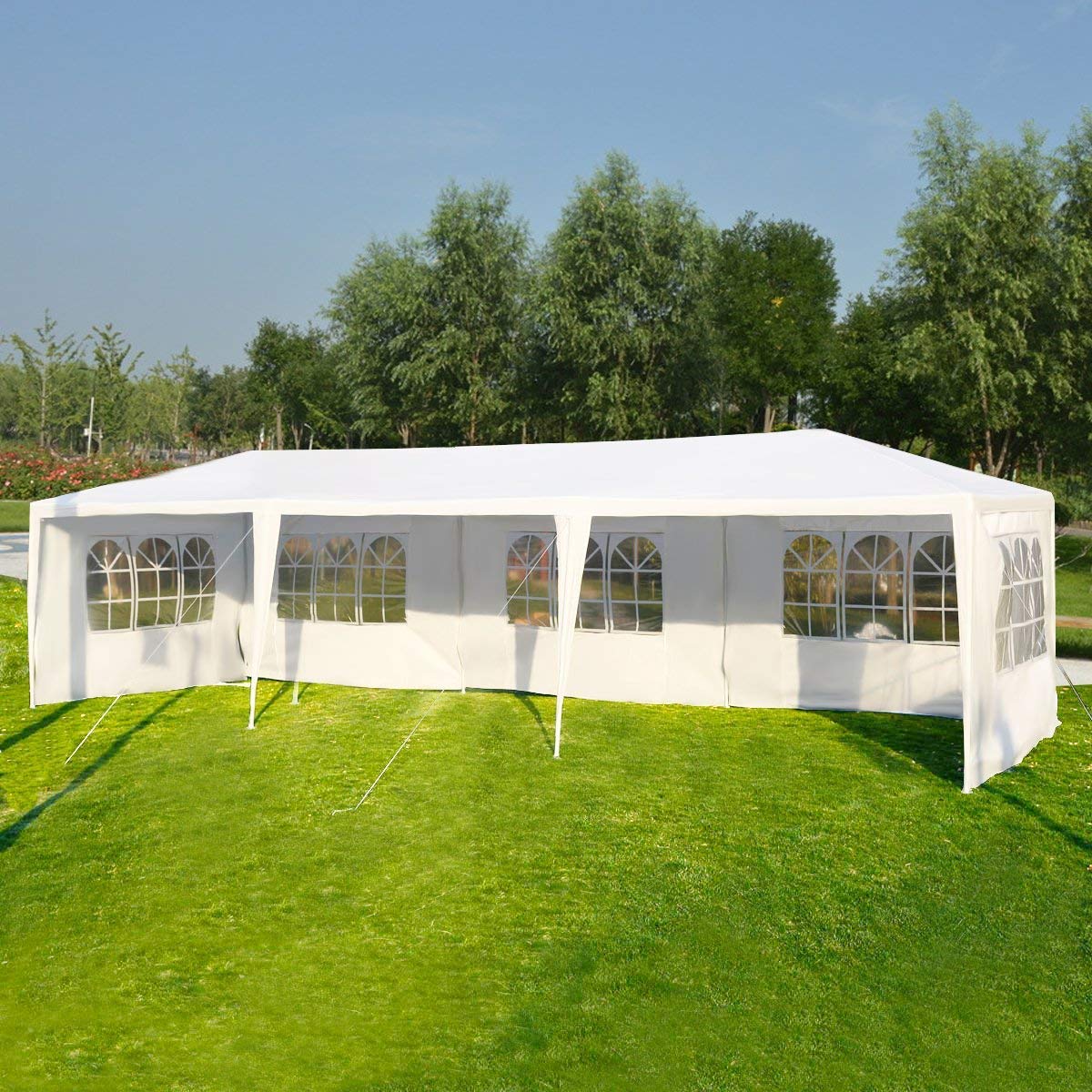 Tangkula 10'x30' Outdoor Canopy Tent Heavy Duty Party Wedding Event Tent Sturdy Steel Frame with 5 Removable Sidewalls Waterproof