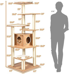 Tangkula Modern Wood Cat Tree, 69-Inch Cat Tower with Multi-Layer Platform, Cat Activity Tree with Sisal Rope Scratching Posts