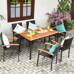 Tangkula 7 Pieces Patio Dining Set, Modern Conversation Set Umbrella Hole for Backyard Garden Poolside