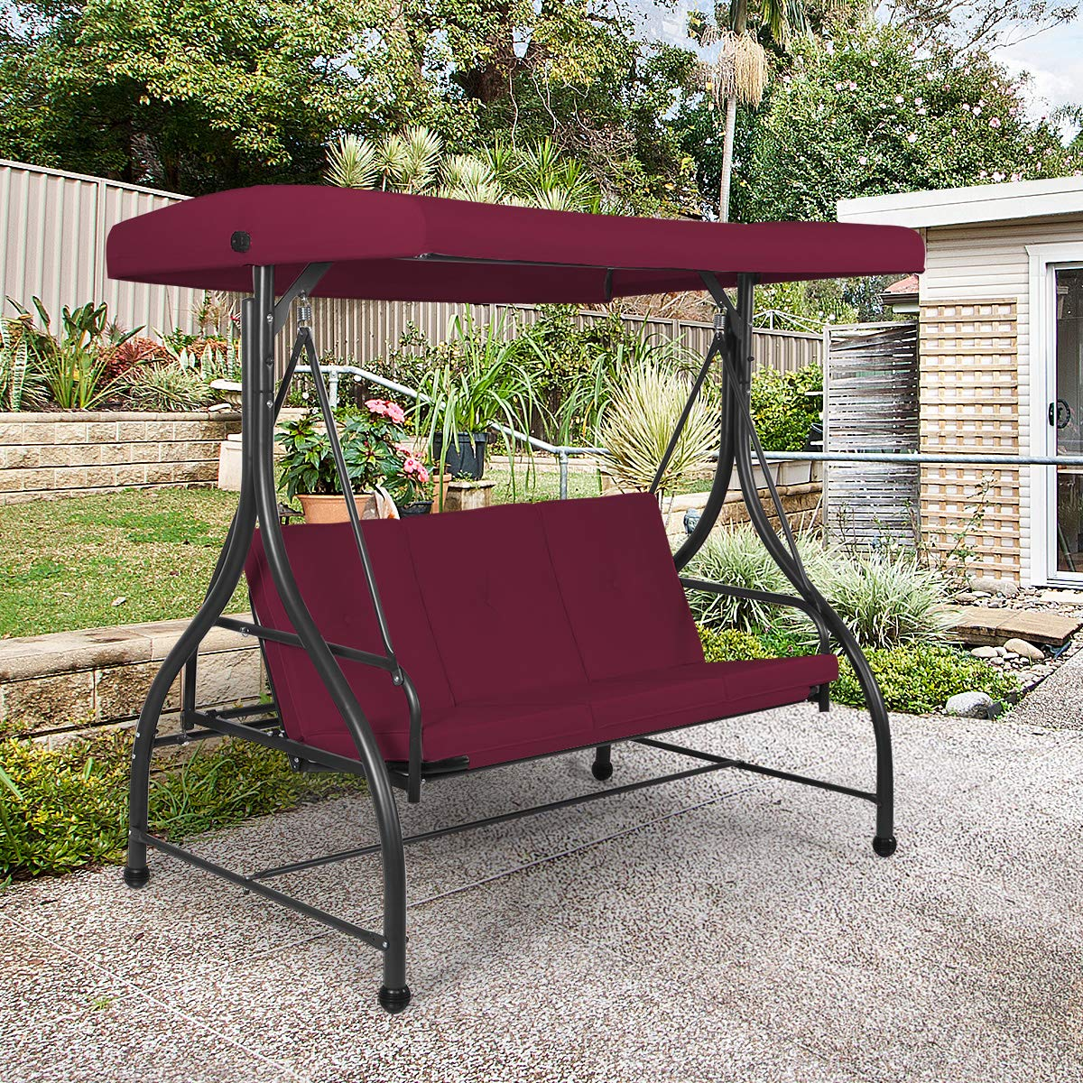 Tangkula 3 Seats Converting Patio Swing