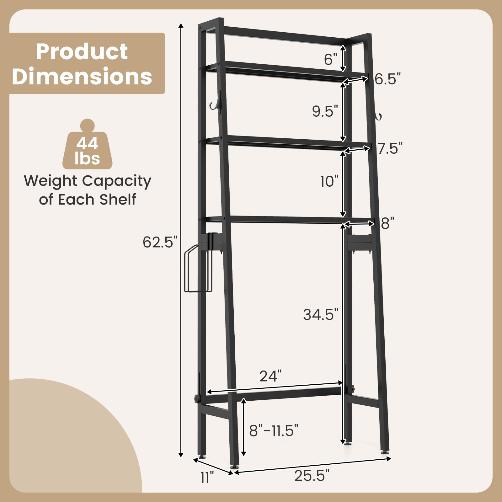 Tangkula Over-The-Toilet Storage Rack, 3-Tier Freestanding Bathroom Space Saver Shelf w/ 2 Hanging Hooks