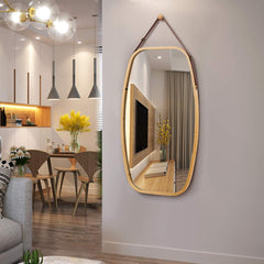 Tangkula Wall Hanging Mirror, Modern Rectangle Wall Bamboo Frame Mirror