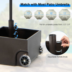 Tangkula 170LBS 2-in-1 Patio Umbrella Base, Fillable Umbrella Stand with 2 Universal Wheels (Black)