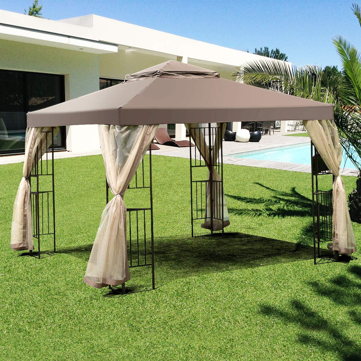 Tangkula 10x10 Feet Patio Gazebo, Outdoor Gazebo Canopy Shelter w/ Netting