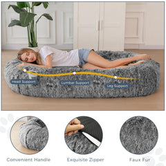 MAXYOYO Dog Bed for Human, Faux Fur Giant Bean Bag Bed for People Adults, 72.8"x45.3"x12"