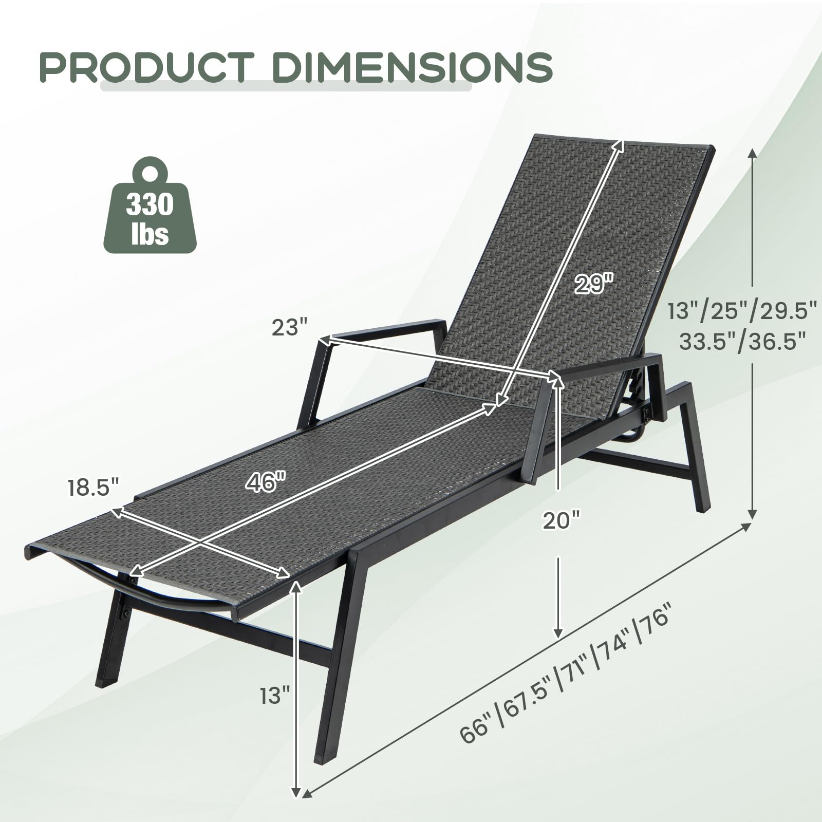 Tangkula Outdoor Rattan Chaise Lounge, Woven PE Wicker Reclining Chair with Armrests & 5-Position Backrest