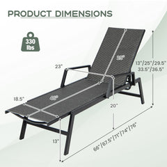 Tangkula Outdoor Rattan Chaise Lounge, Woven PE Wicker Reclining Chair with Armrests & 5-Position Backrest