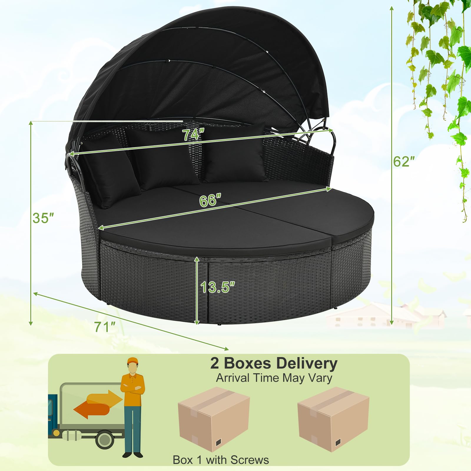 Tangkula Outdoor Patio Round Daybed with Retractable Canopy