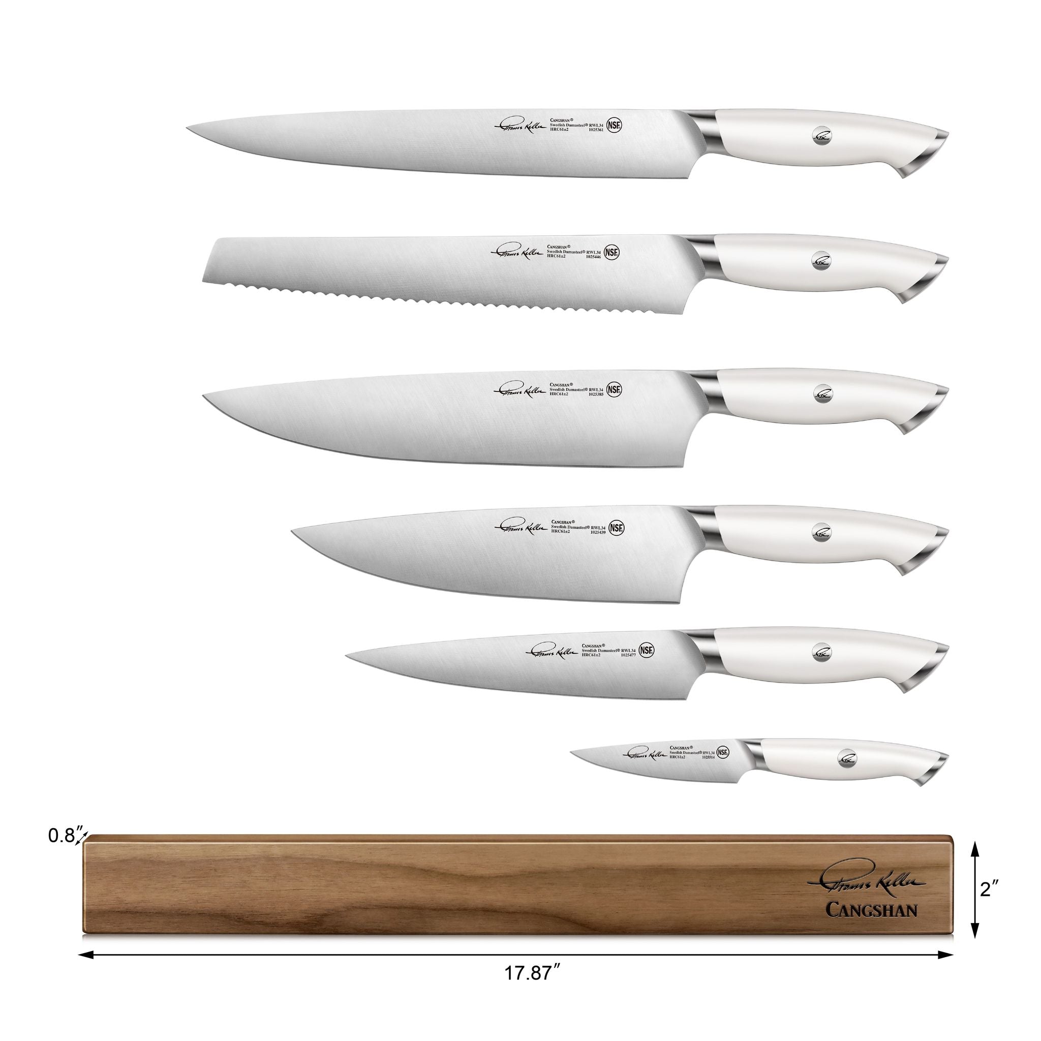 TKSC 7-Piece Walnut Magnetic Knife Bar Set, Forged Swedish Powder Steel, Thomas Keller Signature Collection, White, 1026634