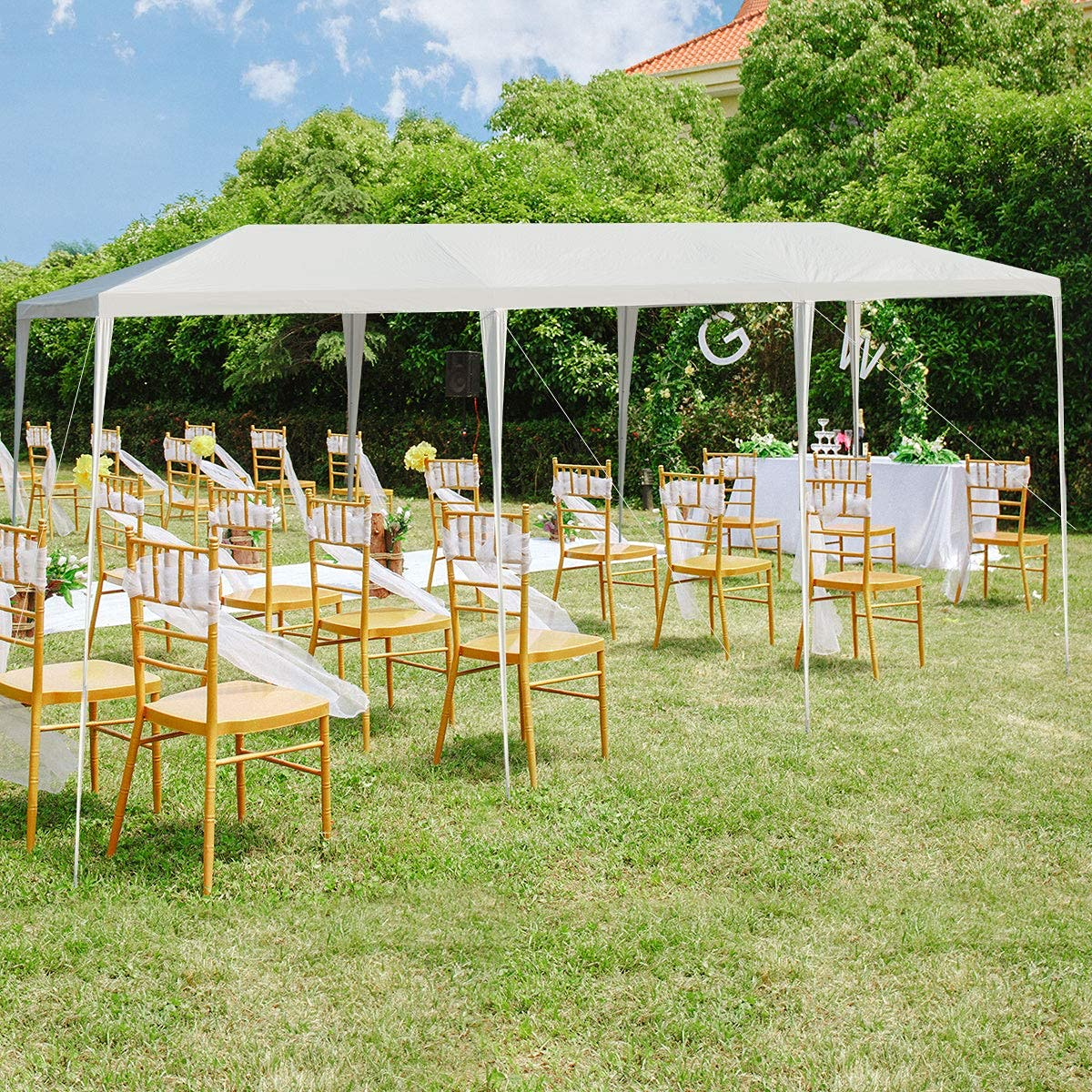 Tangkula 10 x 30 Feet Outdoor Canopy Tent, Wedding Party Tent with 16 Stakes & 8 Wind Ropes