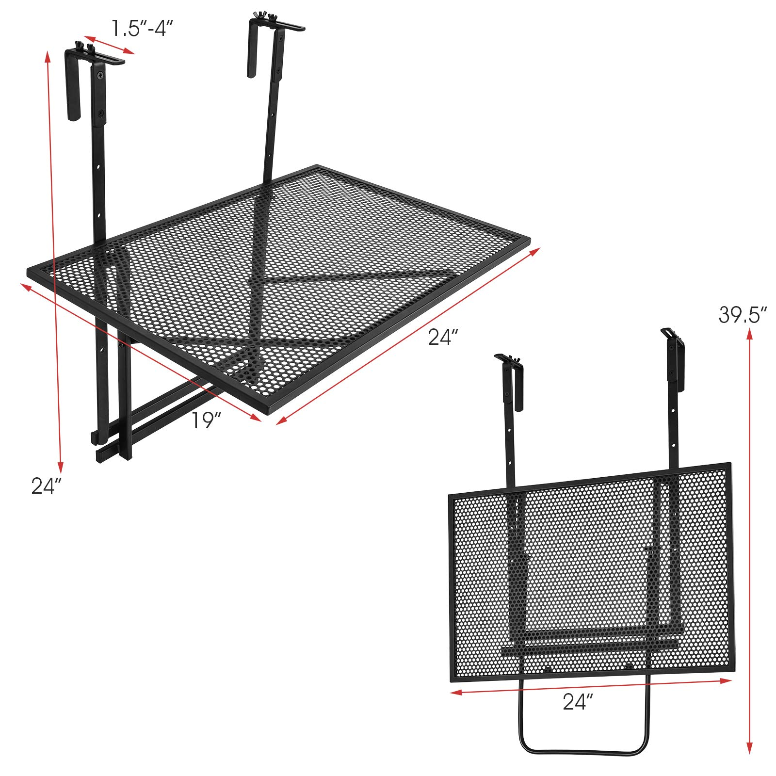 Tangkula Outdoor Folding Hanging Table, 5 Height Adjustable & Foldable Space Saving Railing Serving Table