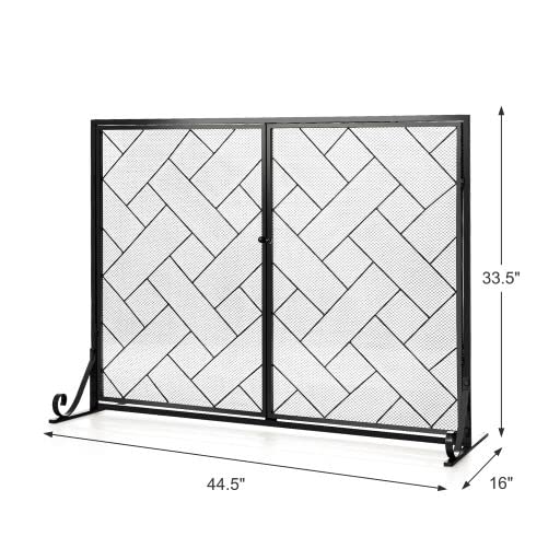 44.5 x 33.5 Inch Double-Door Fireplace Screen, 2-Panel Large Flat Wrought Metal Fire Spark Guard Gate Cover for Home