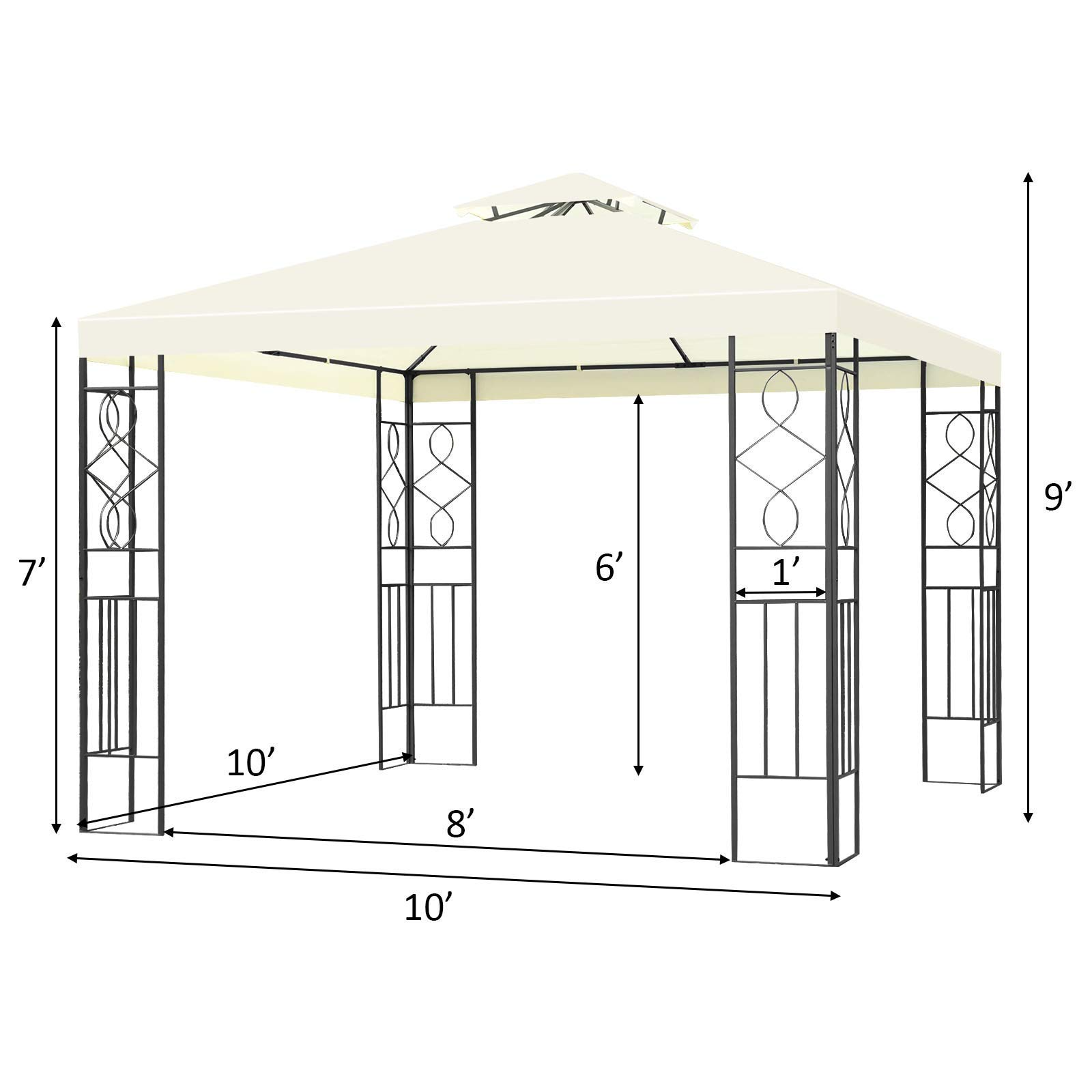 Tangkula 10 x 10FT 2-Tier Patio Gazebo, Powder Coated Steel Structure, Sun Shading Gazebo Canopy Shelter