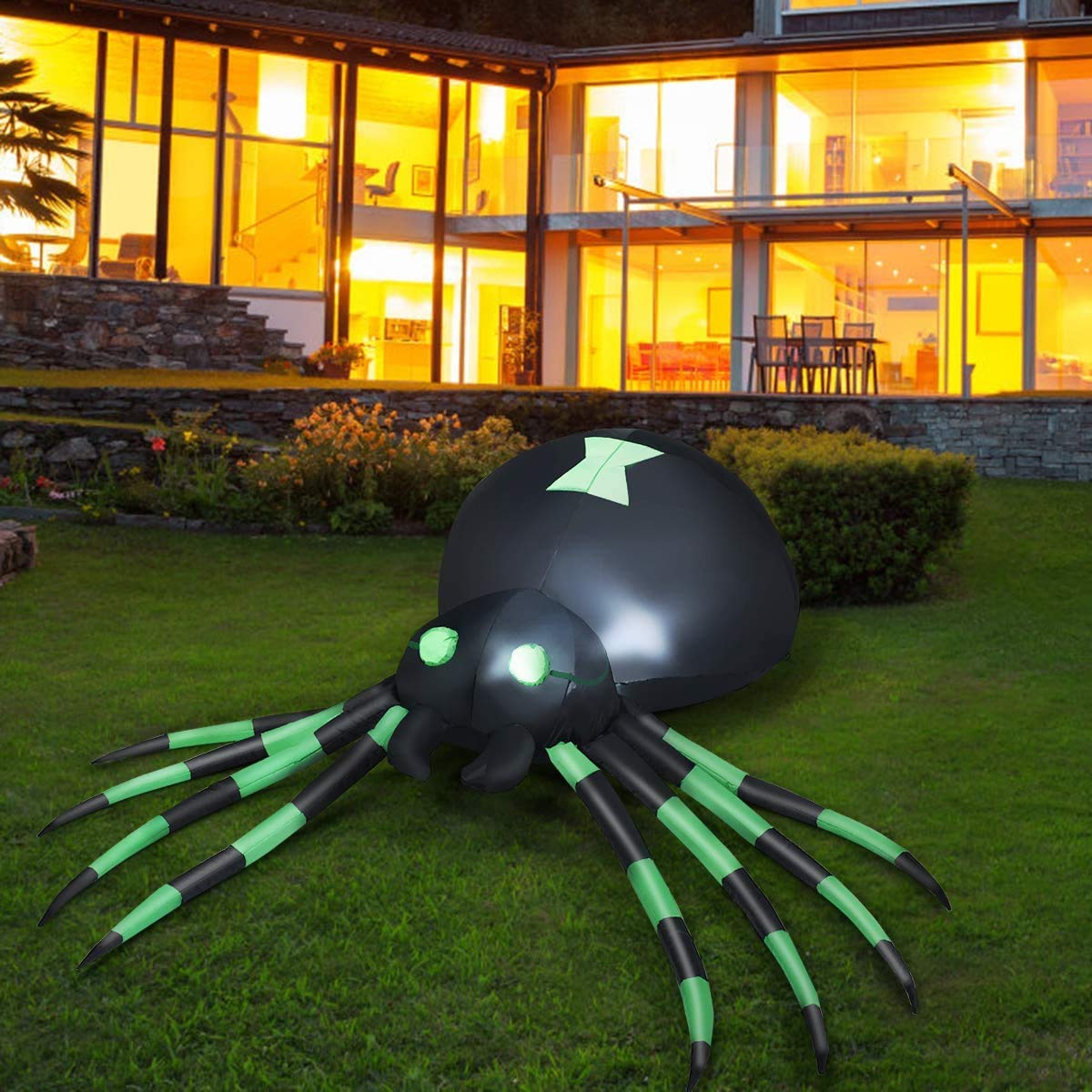 Tangkula 6 Ft Halloween Inflatable Spider, Spider with LED Lights Outdoor Indoor Halloween Decorations