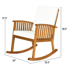 Tangkula 3 Piece Wood Patio Rocking Chair Set, Outdoor Acacia Wood Rocker Set with Round Table