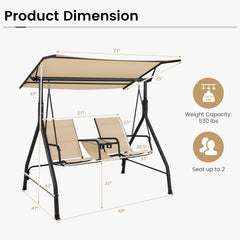 Tangkula 2 Person Porch Swing, Outdoor Swing with Tempered Glass Table (Beige)