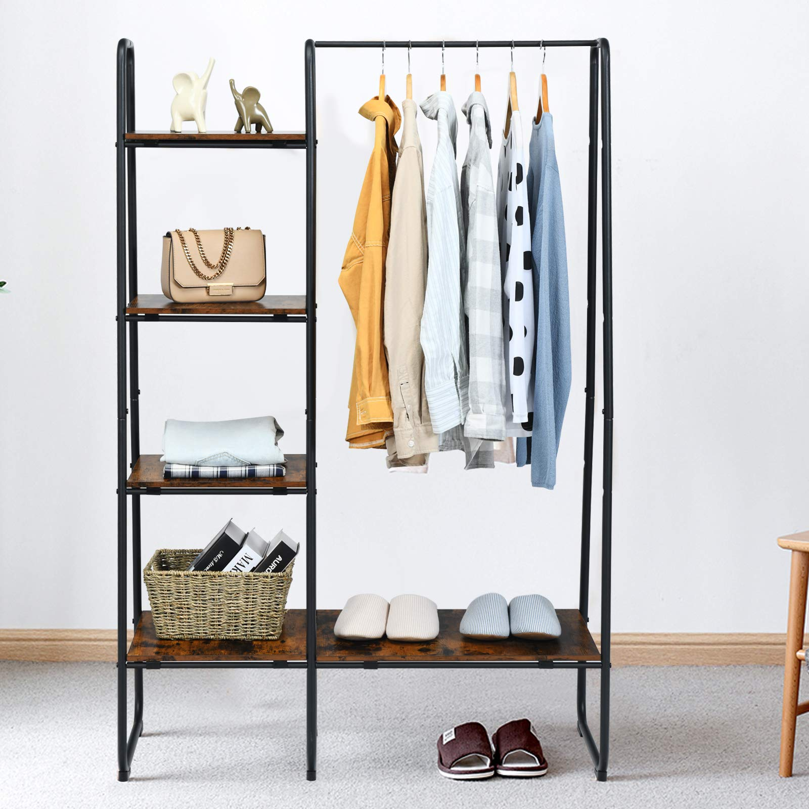 Tangkula Garment Rack with Shelves, Clothes Rack with 5 Shelves & Hanging Bar