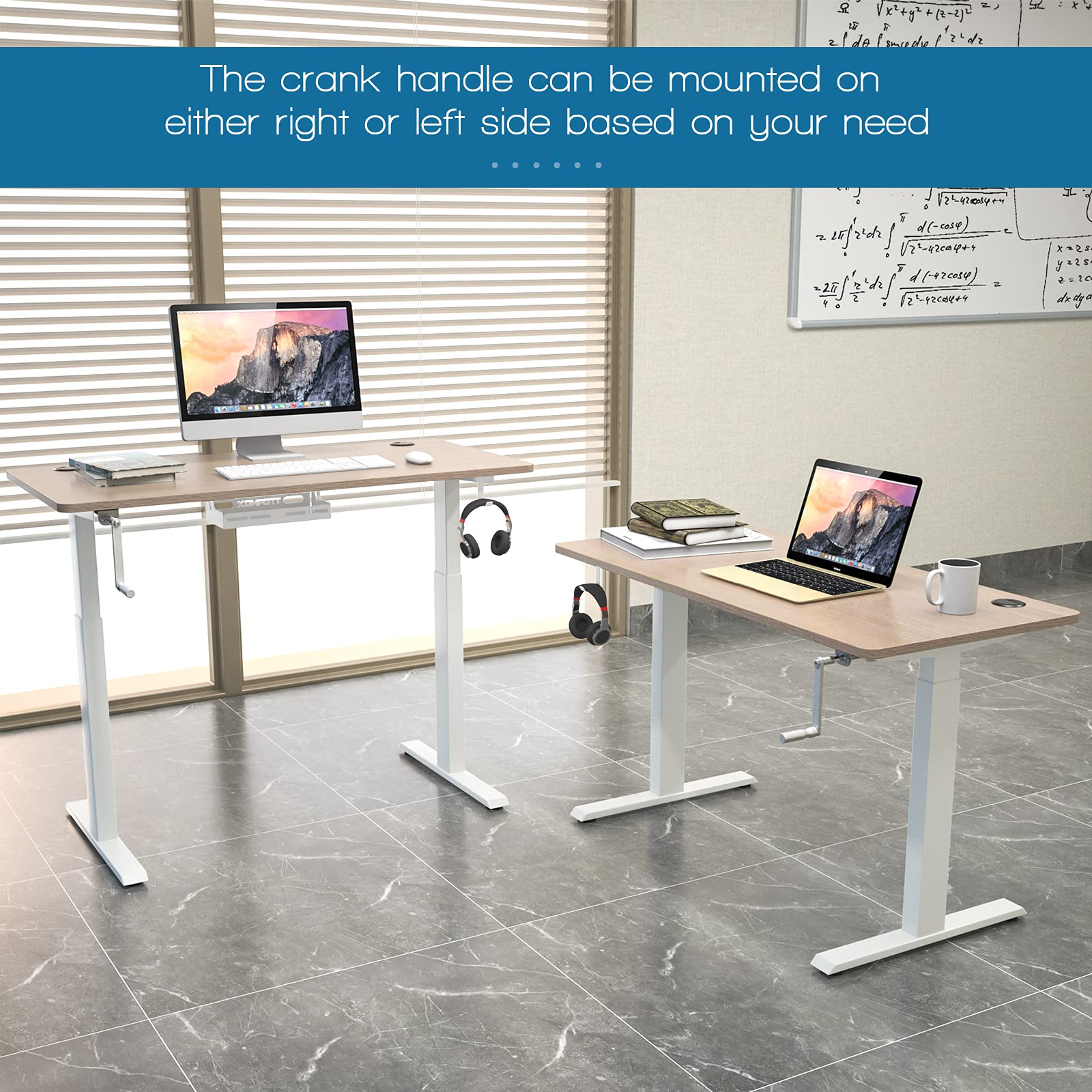 Tangkula Manual Height Adjustable Standing Desk, Sit to Stand Desk w/Foldable Crank Handle