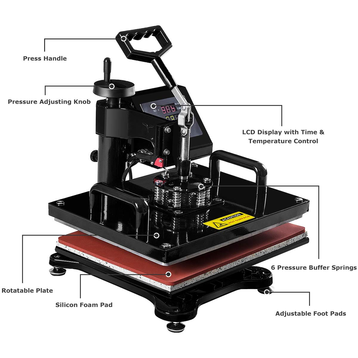 Tangkula 6 in 1 Heat Press Machine, 12x15 Inch Multifunctional Digital Transfer Sublimation Swing-Away