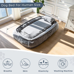 MAXYOYO Human Dog Bed with Pillow, Giant Bean Bag Bed for Adults, Grey, 72.8"x45.3"x12"