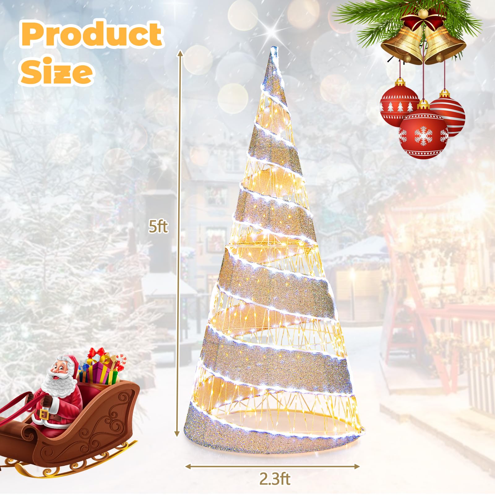 Tangkula 5 FT Lighted Pre-lit Christmas Cone Tree