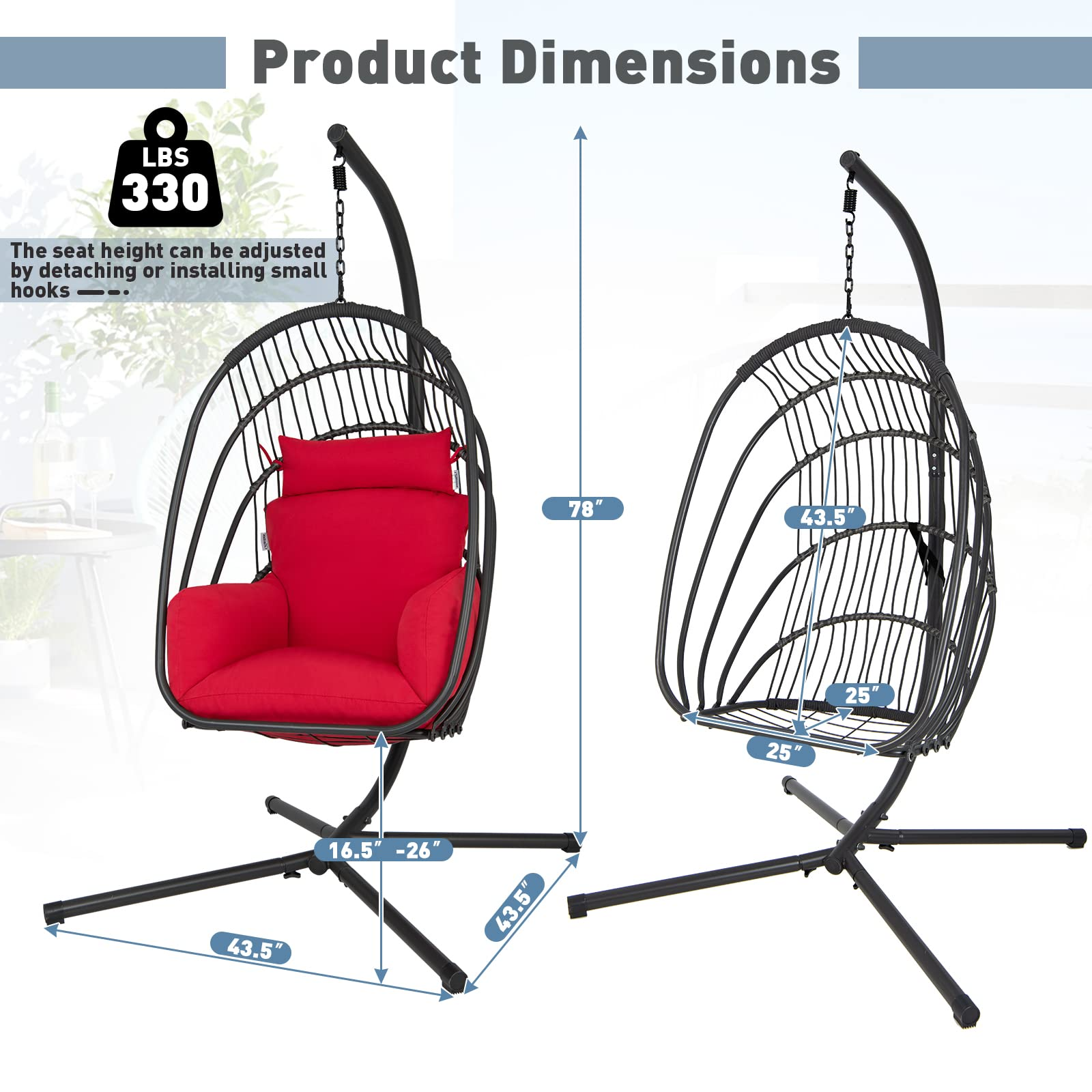 Tangkula Patio Egg Chair with Stand, Hanging Egg Swing Chair with Removable Pillow & Cushion