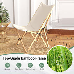 Tangkula Camping Chairs 2 Pack, Portable Folding Lawn Chair with Solid Bamboo Frame, Ultralight Canvas Seat