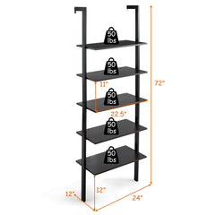 Tangkula Industrial Ladder Shelf Against The Wall, 5-Tier Wall Mount Ladder Bookshelf with Metal Frame