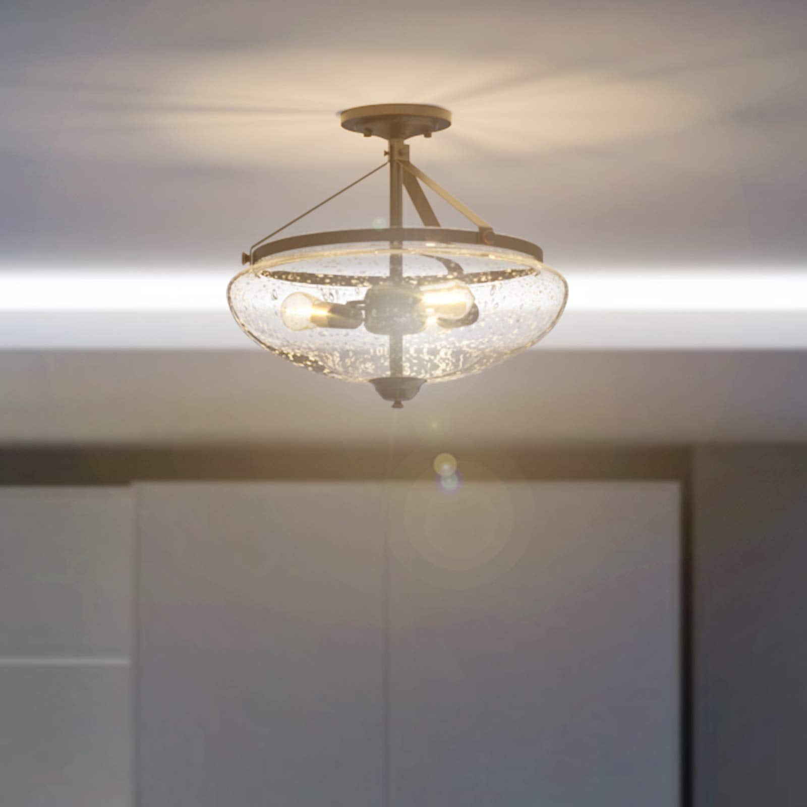 Tangkula Glass Ceiling Light Fixture, Seeded Glass Shade, Semi Flush Mount Ceiling Light w/ Bubble Glass Lampshade