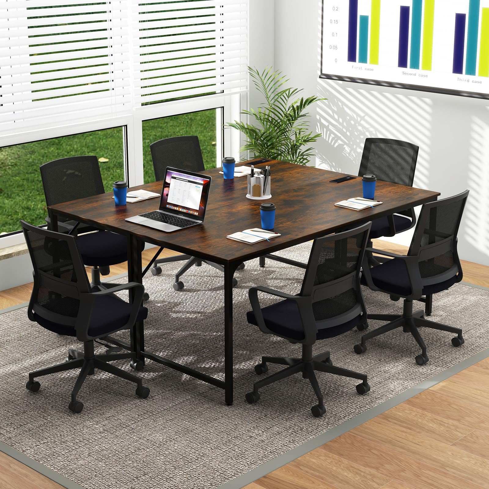 Tangkula 60" Conference Desk Set of 4, Modern Boardroom Desk with Storage Bag, Headphone Hook