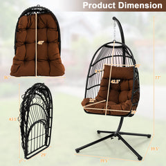 Tangkula Patio Egg Chair with Stand, Hanging Egg Swing Chair with Waterproof Cover, Removable Pillow