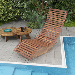 Tangkula Outdoor Acacia Wood Rocking Chair, Porch Rocker with Widened Slatted Seat and High Back