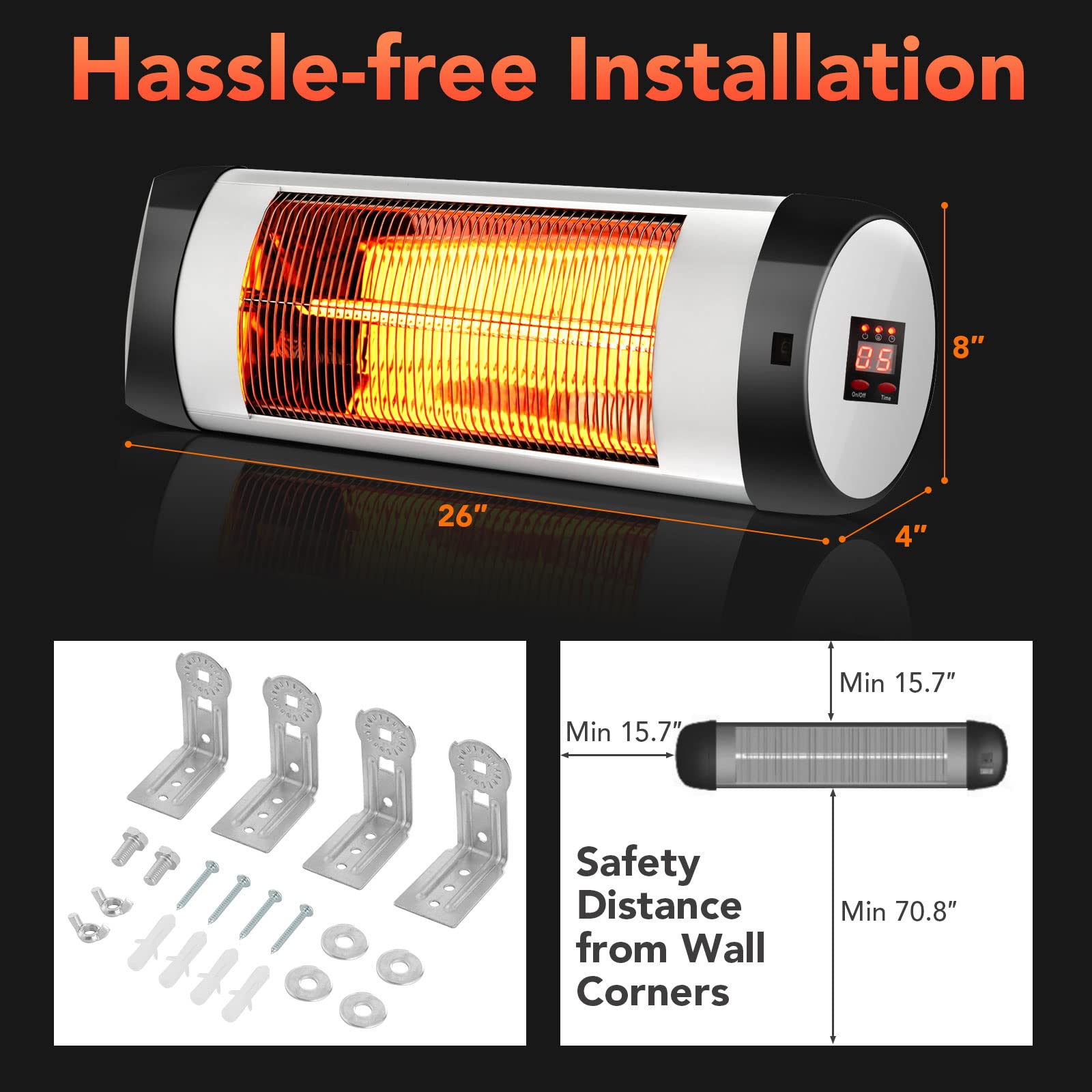 1500W Wall-Mounted Patio Heater, Outdoor Infrared Heater w/ Remote Control