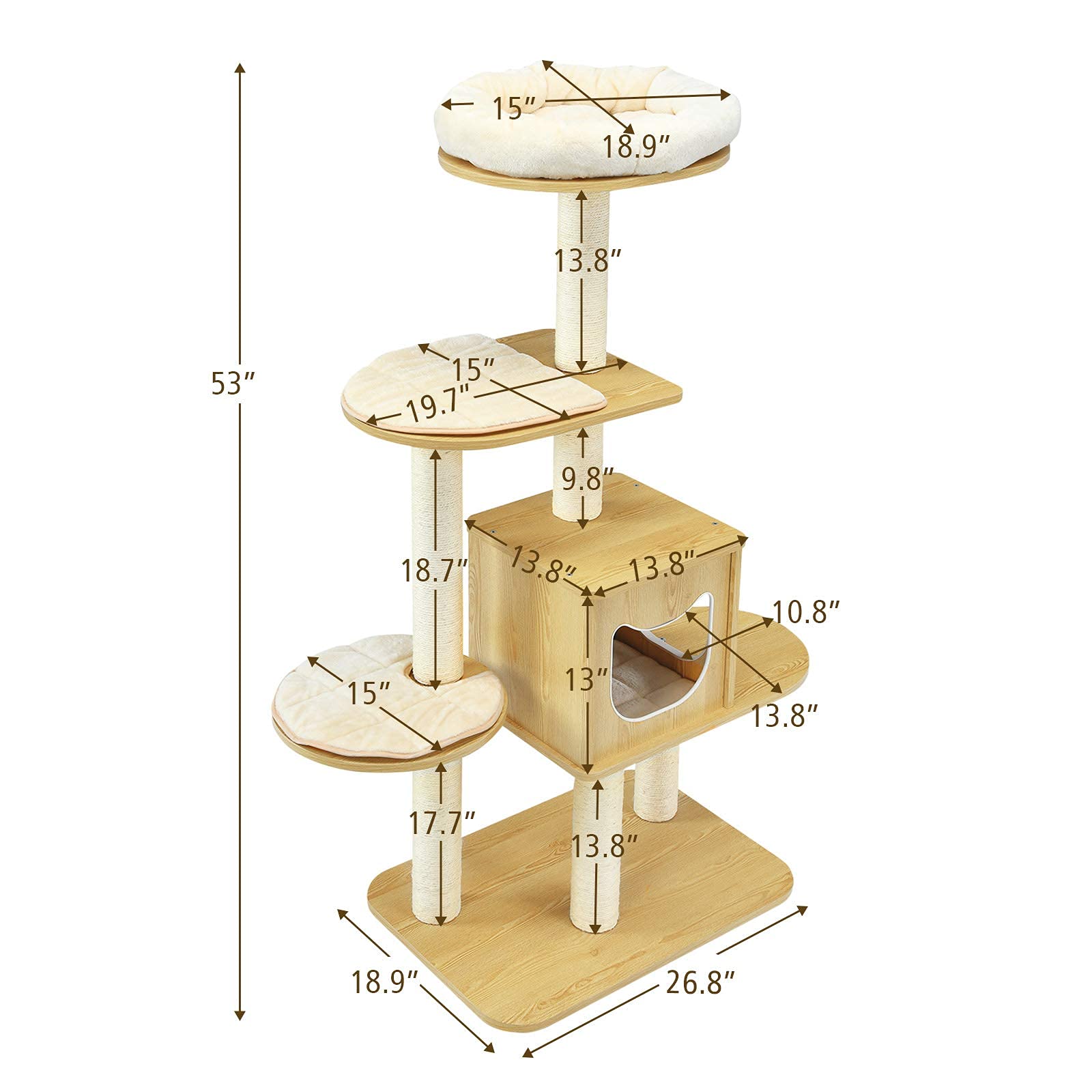 Tangkula Modern Wood Cat Tree, 53 Inches Cat Tower with Platform