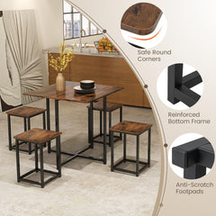 Tangkula Compact 5-Piece Dining Table Set for 4, Small Kitchen Table Set with Square Stools and Metal Frame