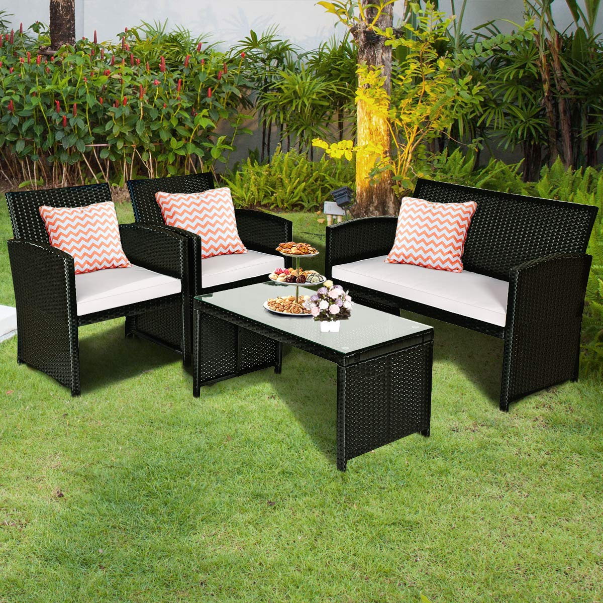 Tangkula Patio Wicker Conversation Furniture Set