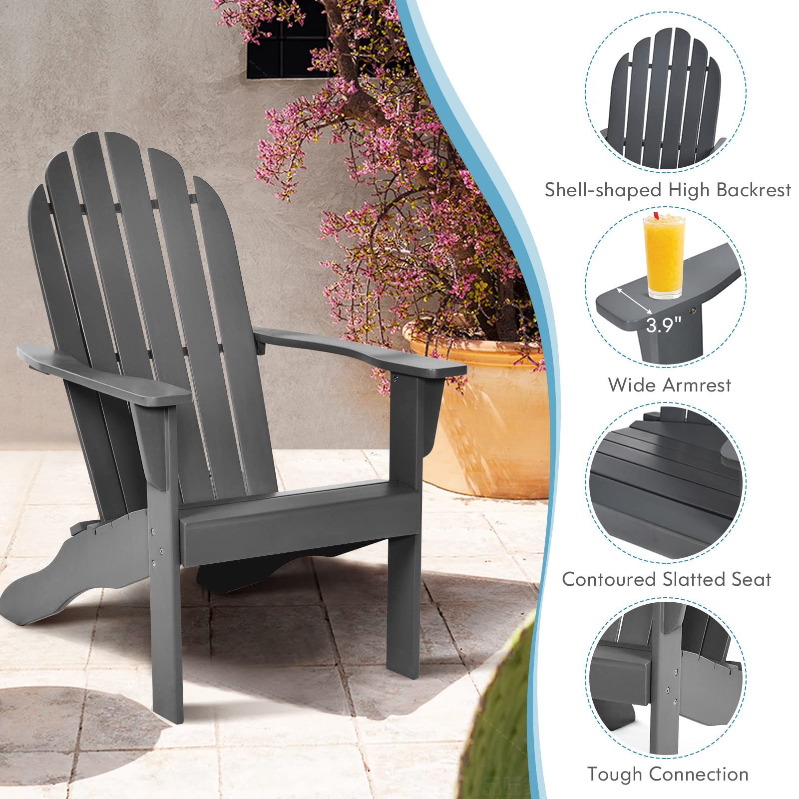 Adirondack Chair,  for Patio Deck Lawn Backyard, Garden Adirondack Furniture