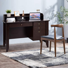 Tangkula White Computer Desk with 4 Storage Drawers & Hutch