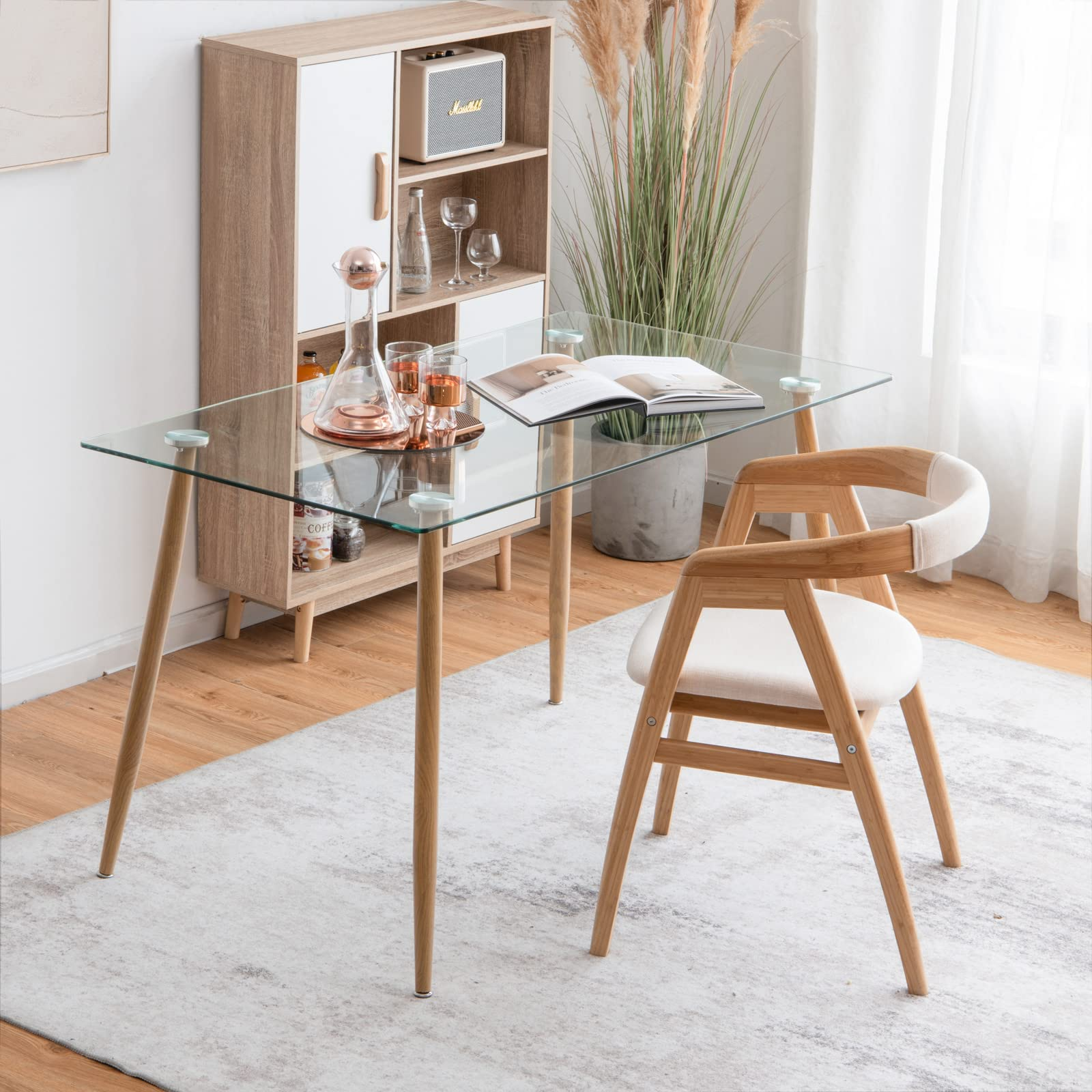 Tangkula Glass Dining Table, Modern Rectangular Table