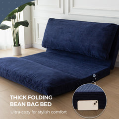 MAXYOYO Bean Bag Folding Sofa Bed with Corduroy Washable Cover, Extra Thick and Long Floor Sofa for Adults, Navy