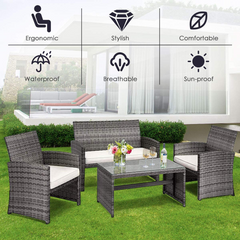 Tangkula 4 PCS Wicker Patio Conversation Set, Outdoor Rattan Sofas with Table Set