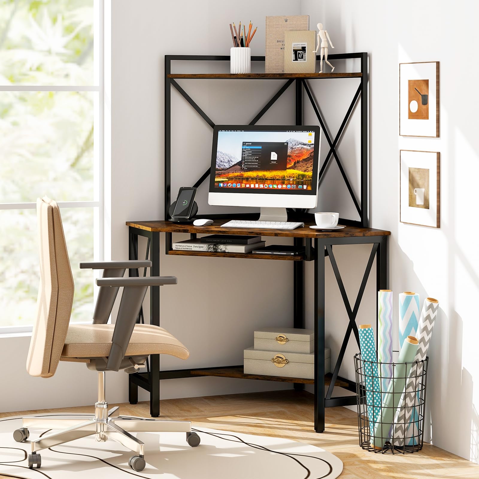 Tangkula Corner Desk with Hutch