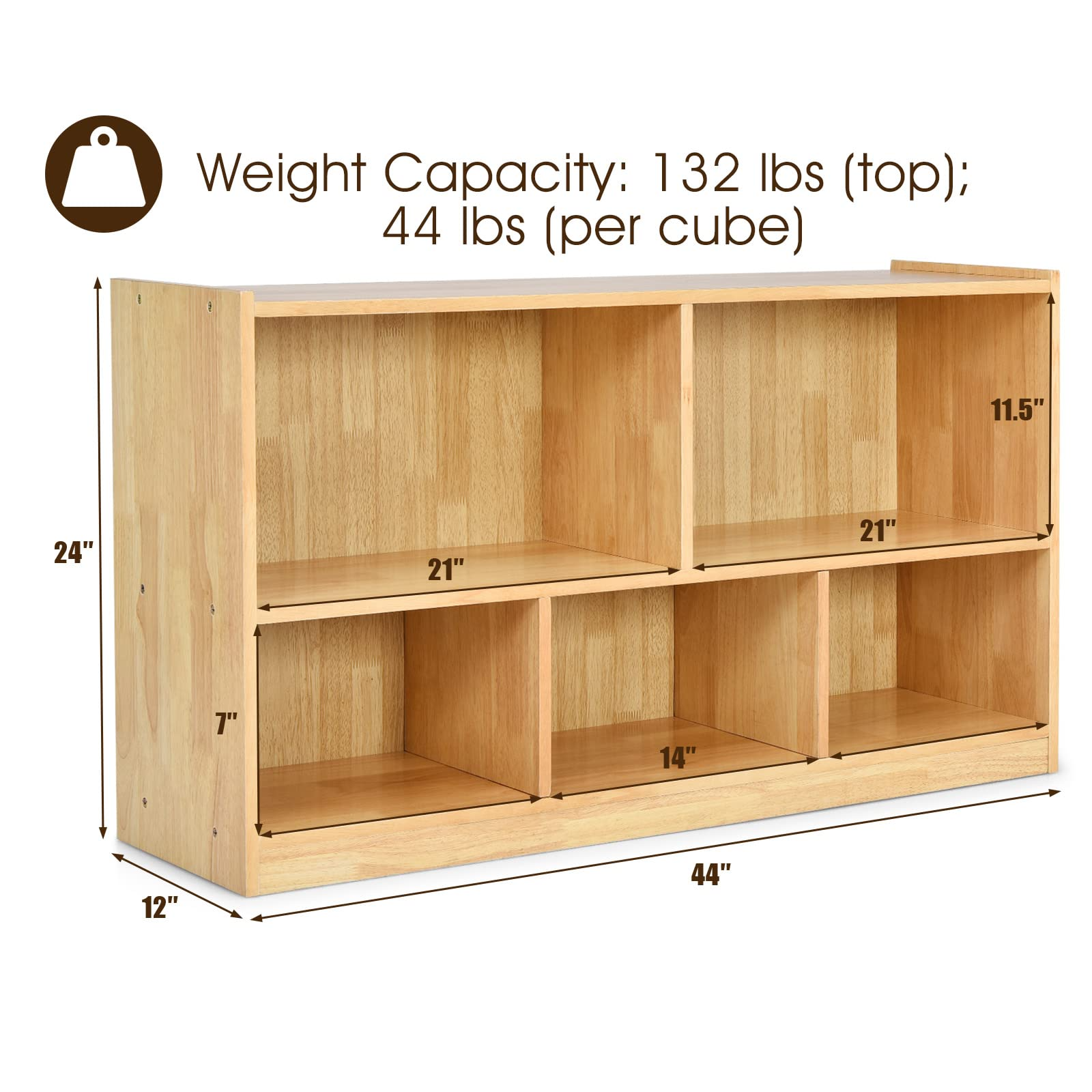 Tangkula Wood Storage Cube Bookcase, 2 Tier 5 Cube Open Shelf Storage Cabinet, Multipurpose Bookshelf