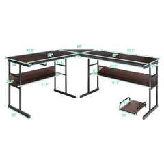 Tangkula 67 inches L-Shaped Desk, Corner Computer Desk with Bottom Bookshelves & CPU Stand