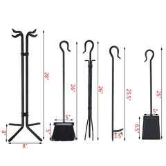 Tangkula 5 Pieces Fireplace Tools Wrought Iron Toolset 4 Tools & Decor Holder Indoor Outdoor Tong