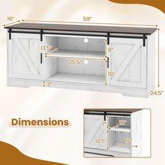 Tangkula LED TV Stand for 65” TVs, Sliding Barn Door Entertainment Center with Lights, Adjustable Brightness