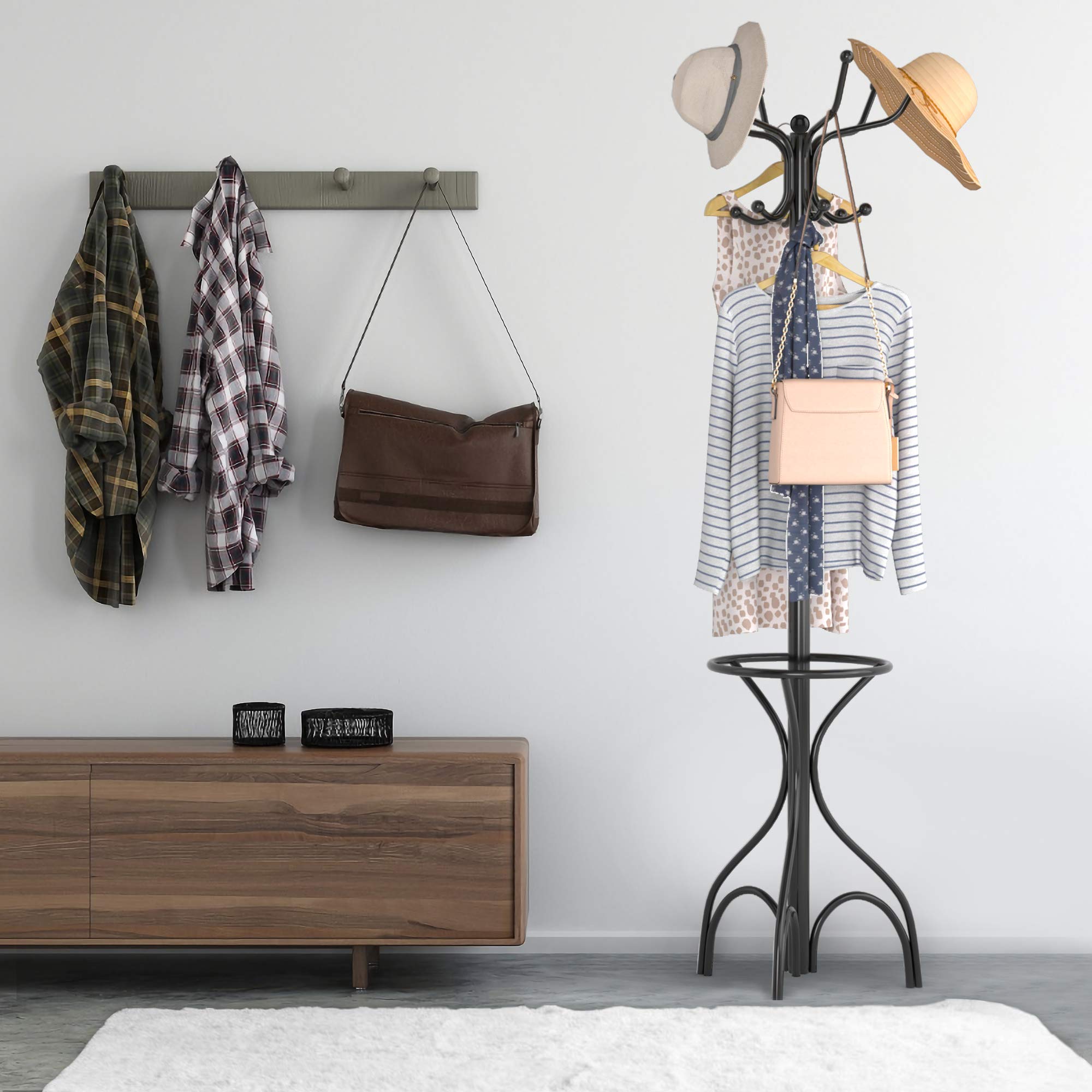 Coat Rack Metal Frame Study Portable Free Standing Entryway Hat Coat Jacket Umbrella Holder