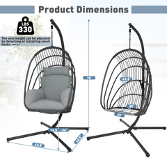 Tangkula Patio Egg Chair with Stand, Hanging Egg Swing Chair with Removable Pillow & Cushion